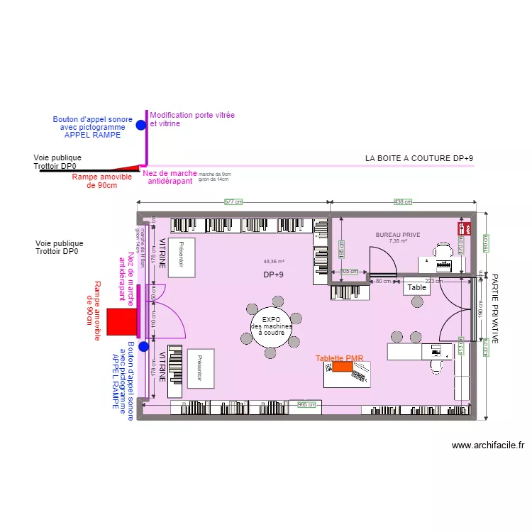 LA BOITE A COUTURE N 2 APRES TRAVAUX. Plan de 