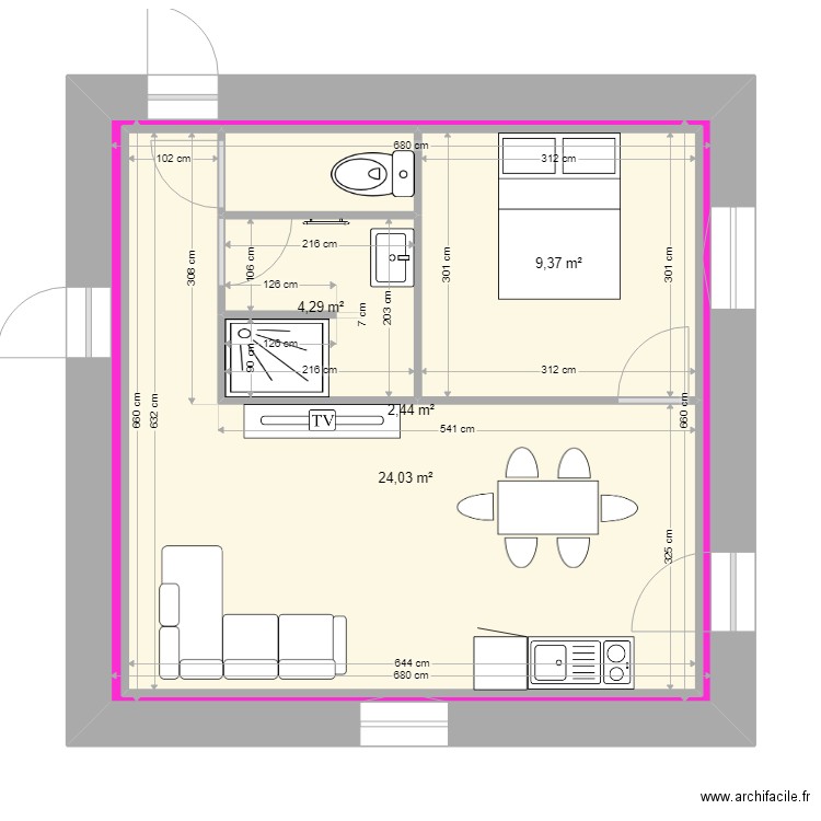 Langouste 2. Plan de 5 pièces et 85 m2