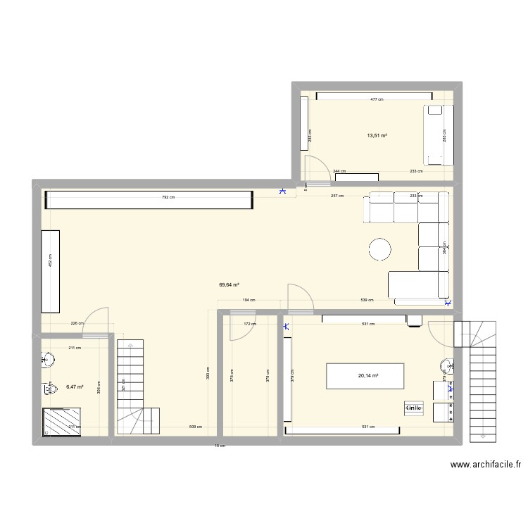 cave. Plan de 4 pièces et 110 m2