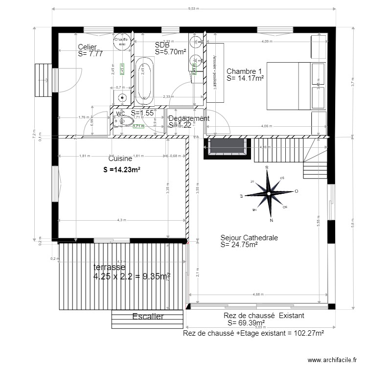  Existant chalet 50. Plan de 0 pièce et 0 m2
