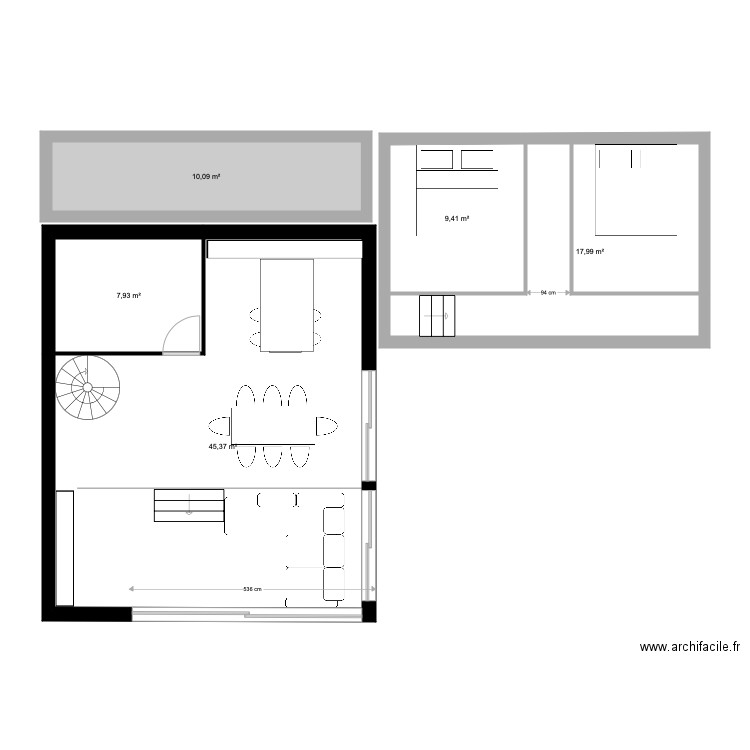 maison partie haute. Plan de 5 pièces et 91 m2