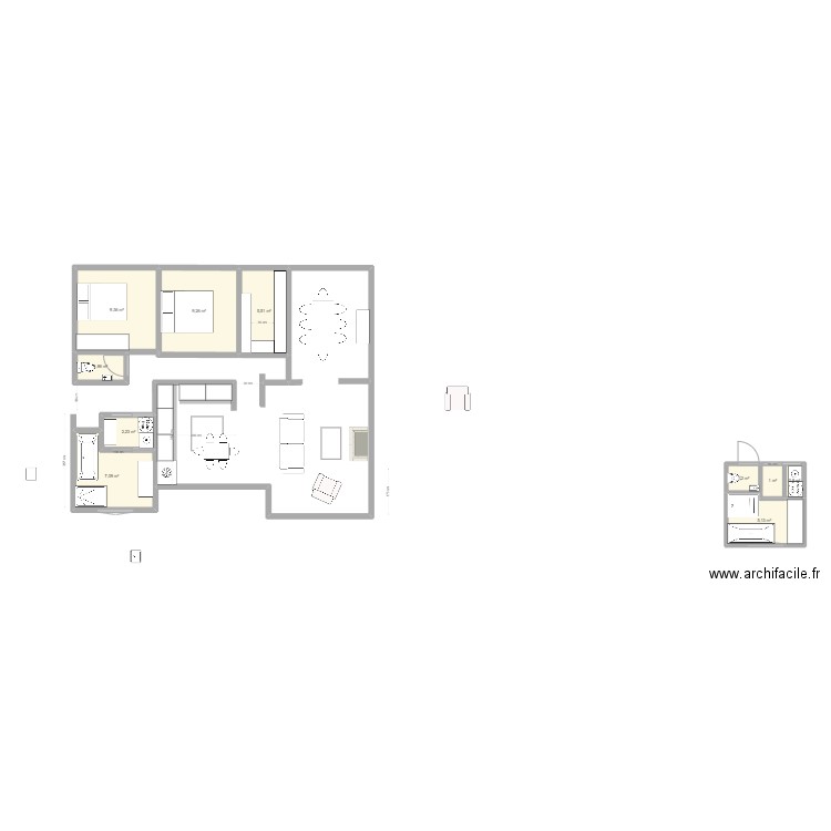 SDB sdb douche1st. Plan de 10 pièces et 43 m2