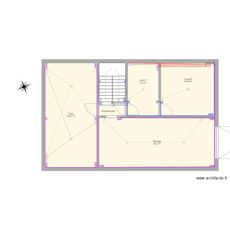 Sous-sol. Plan de 6 pièces et 95 m2