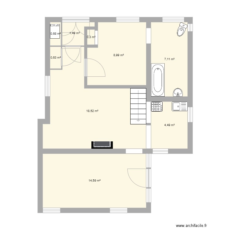 Petite maison complet 1. Plan de 9 pièces et 57 m2
