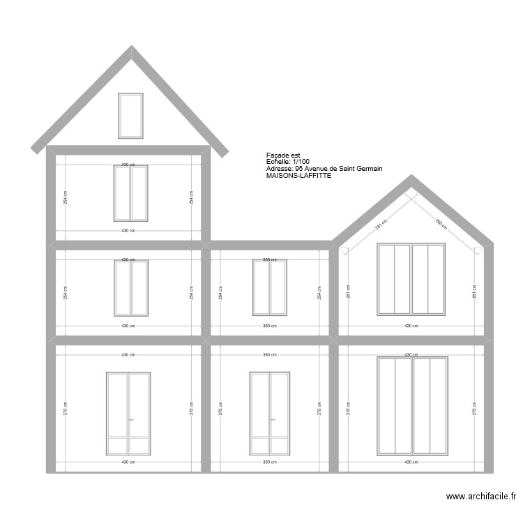 Facade est. Plan de 7 pièces et 91 m2