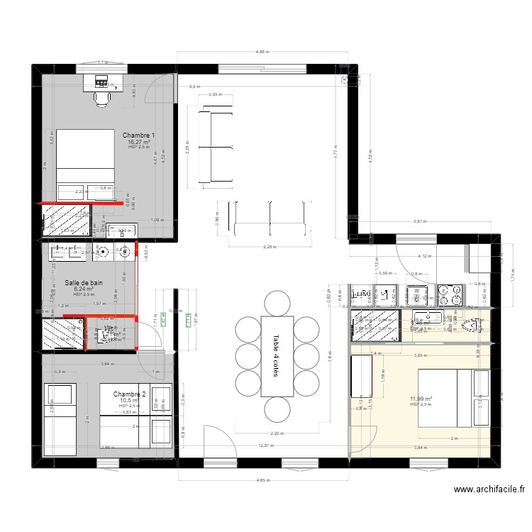 Audresselles Version 3 ch BIS. Plan de 6 pièces et 50 m2