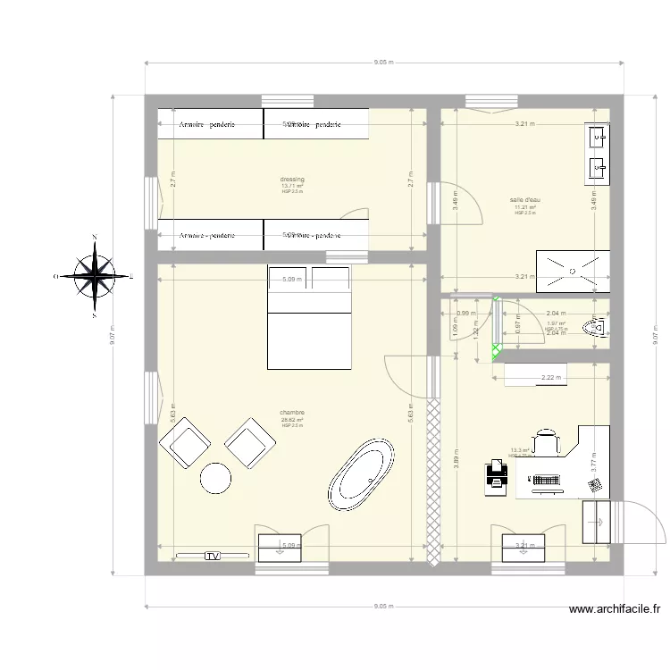 pi&egrave;ce du fond. Plan de 