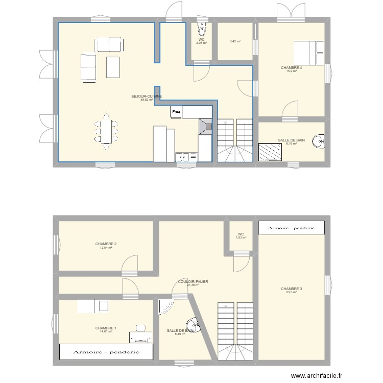 23EAD0289. Plan de 11 pièces et 173 m2