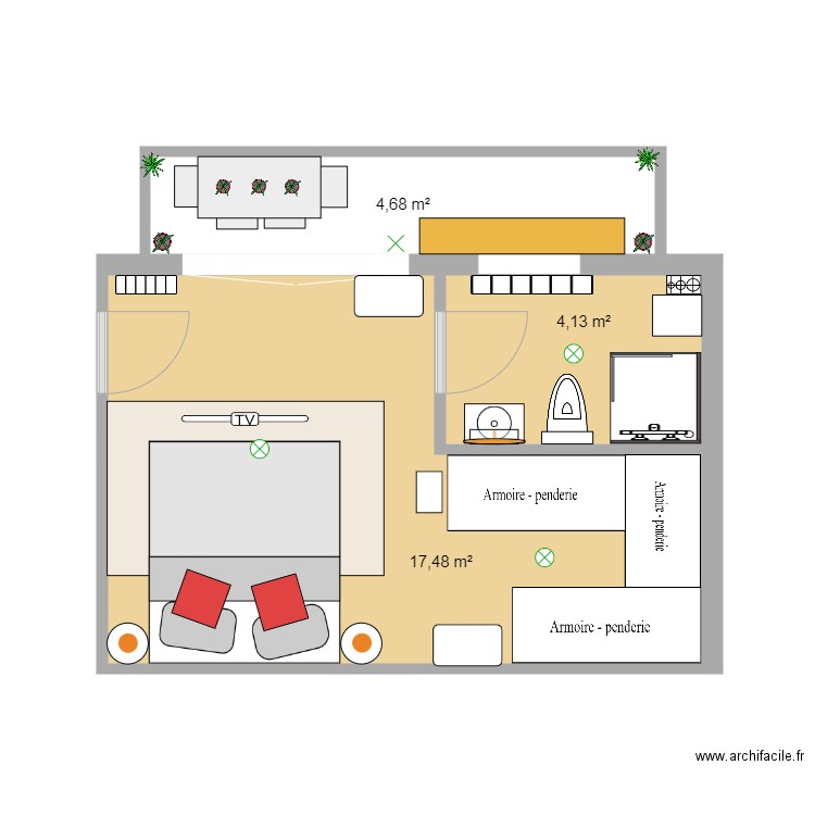 Chambre parentale 2. Plan de 3 pièces et 26 m2