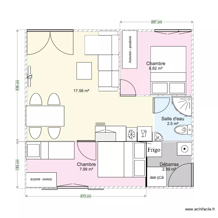 Plan Existant et extension bungalow n 43. Plan de 