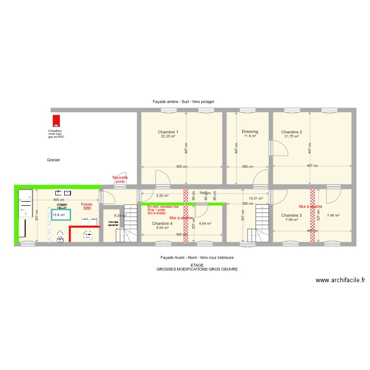 Maison LG modif murs étage et SDB 1. Plan de 0 pièce et 0 m2