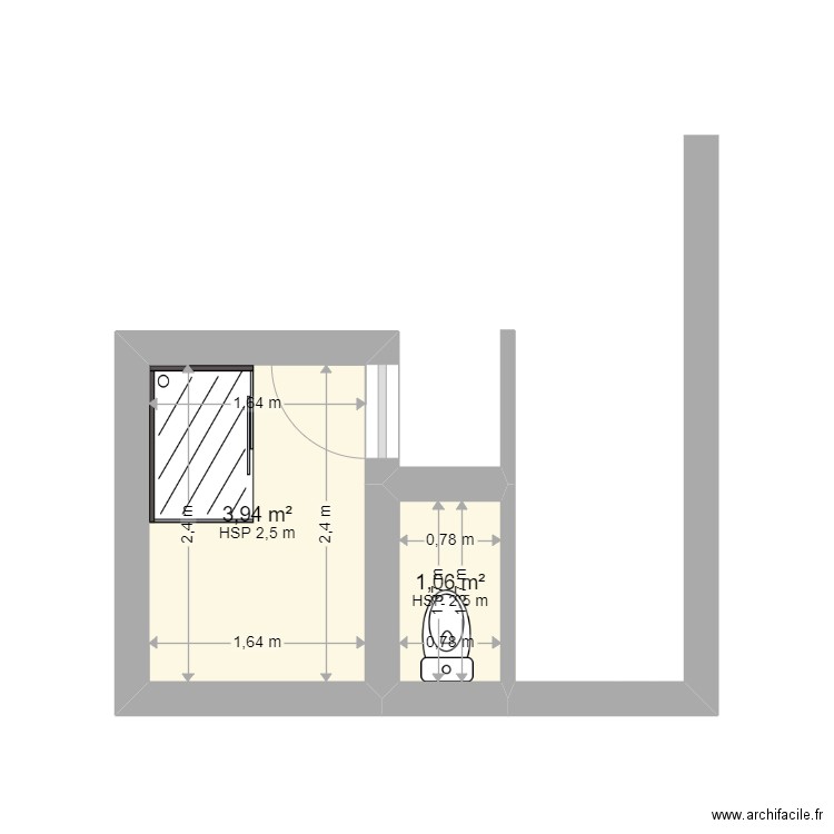 BEKA SDB situation actuelle. Plan de 2 pièces et 5 m2