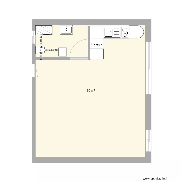 studio 30 m2. Plan de 