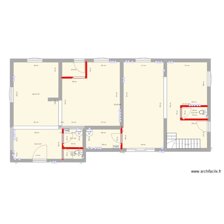 Castelnau rdc étage projet 2 elec. Plan de 8 pièces et 115 m2