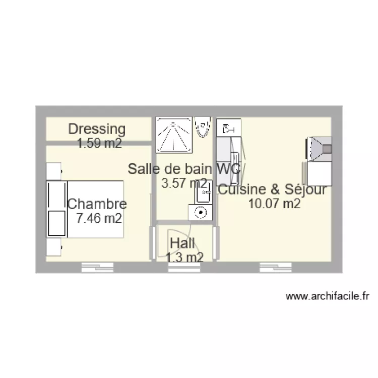 Studio 25m2. Plan de 
