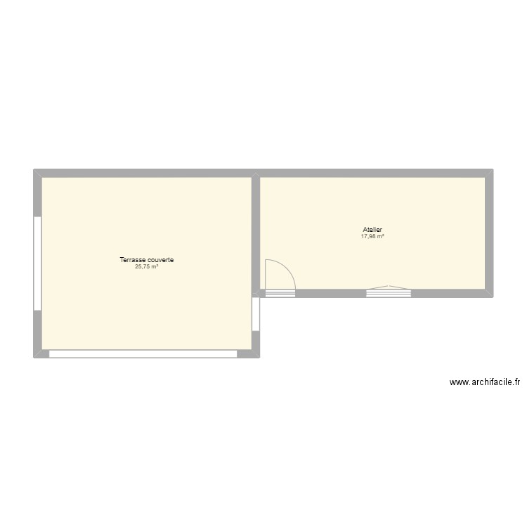 ANNEXE arrière. Plan de 2 pièces et 44 m2