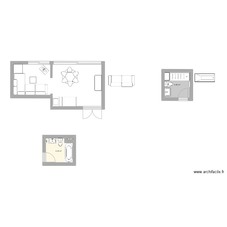 salon Juan. Plan de 3 pièces et 9 m2