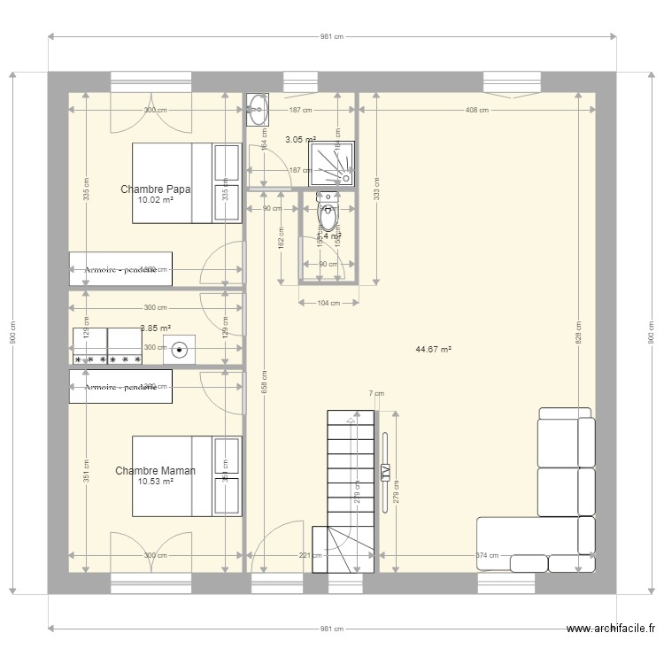 Ben Rais RDC. Plan de 6 pièces et 74 m2