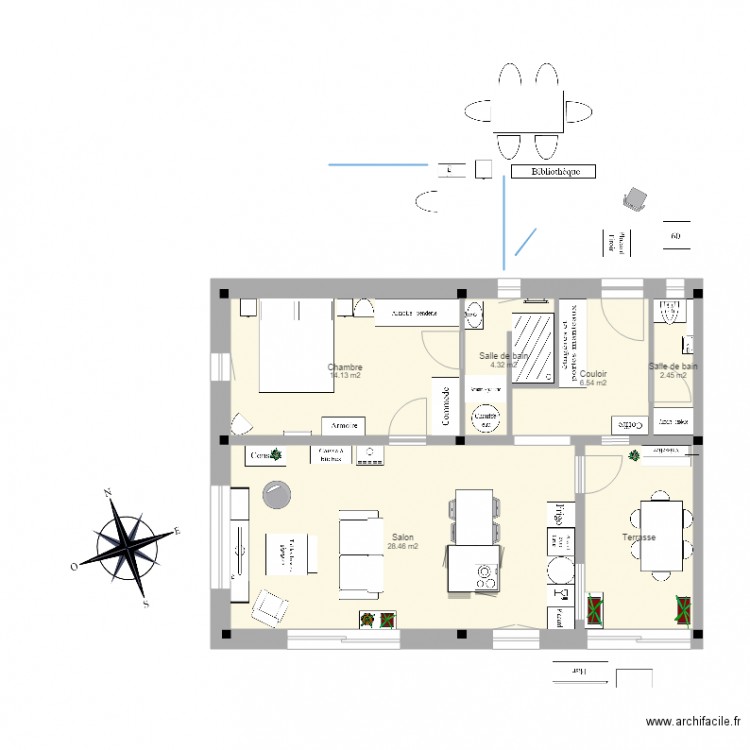 PG appart plain pied suite P pignon ouest loggia 2. Plan de 6 pièces et 65 m2