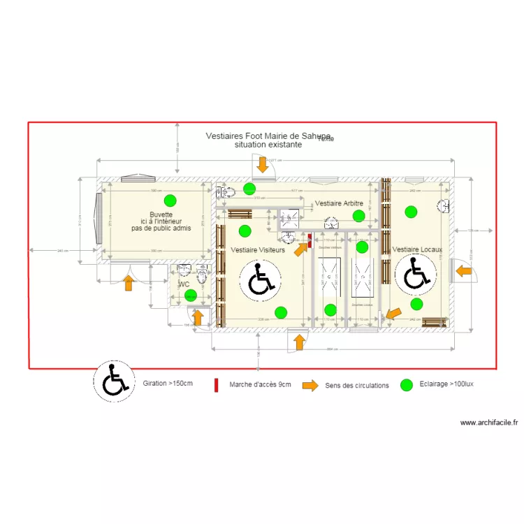 Vestiaires Sahune. Plan de 