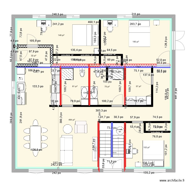 plan 90 rochelois avec murs porteurs nettoyé client 2. Plan de 15 pièces et 112 m2