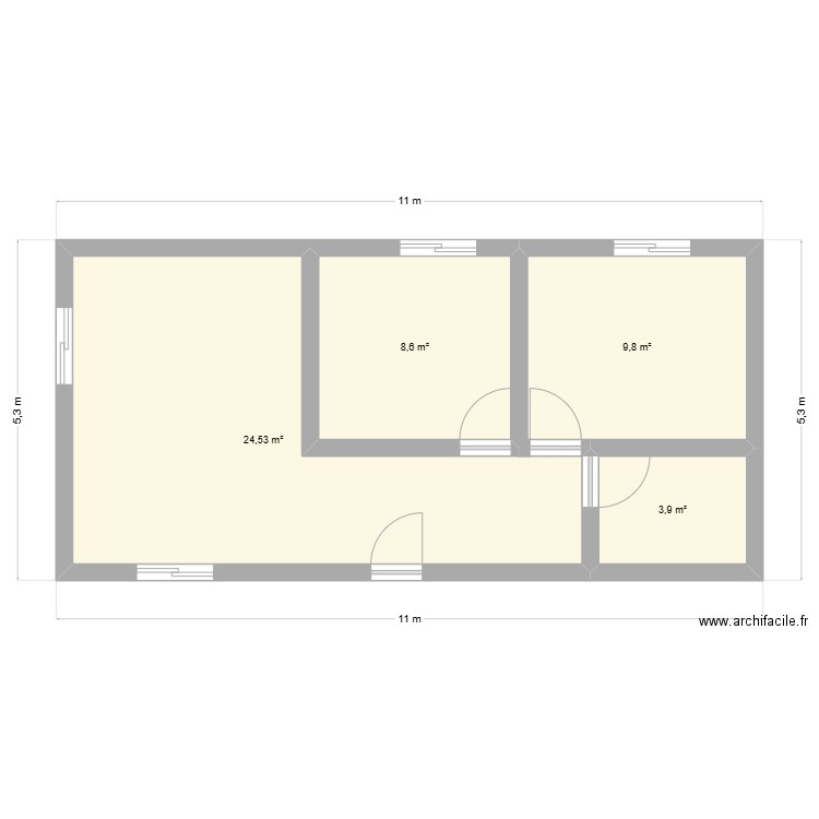 mamina. Plan de 4 pièces et 47 m2