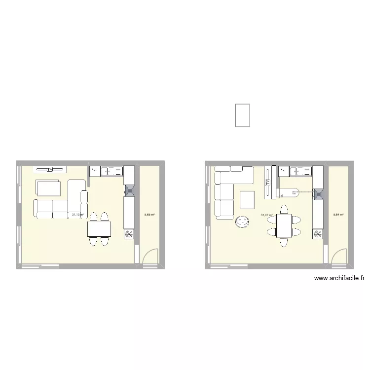 cuisine salle &agrave; manger. Plan de 4  et 74 m²