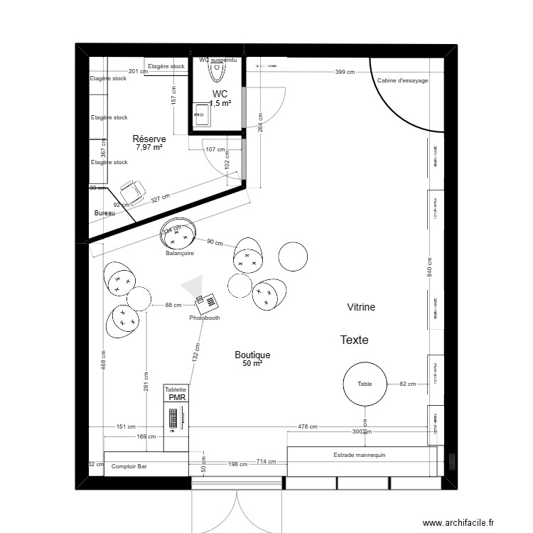 Boutique Véro. Plan de 3 pièces et 59 m2