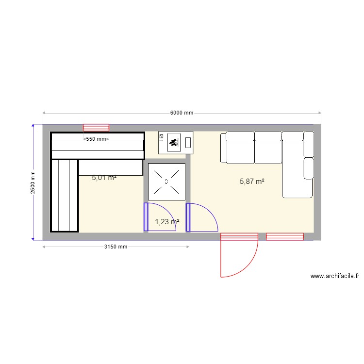 V ban 222. Plan de 3 pièces et 12 m2