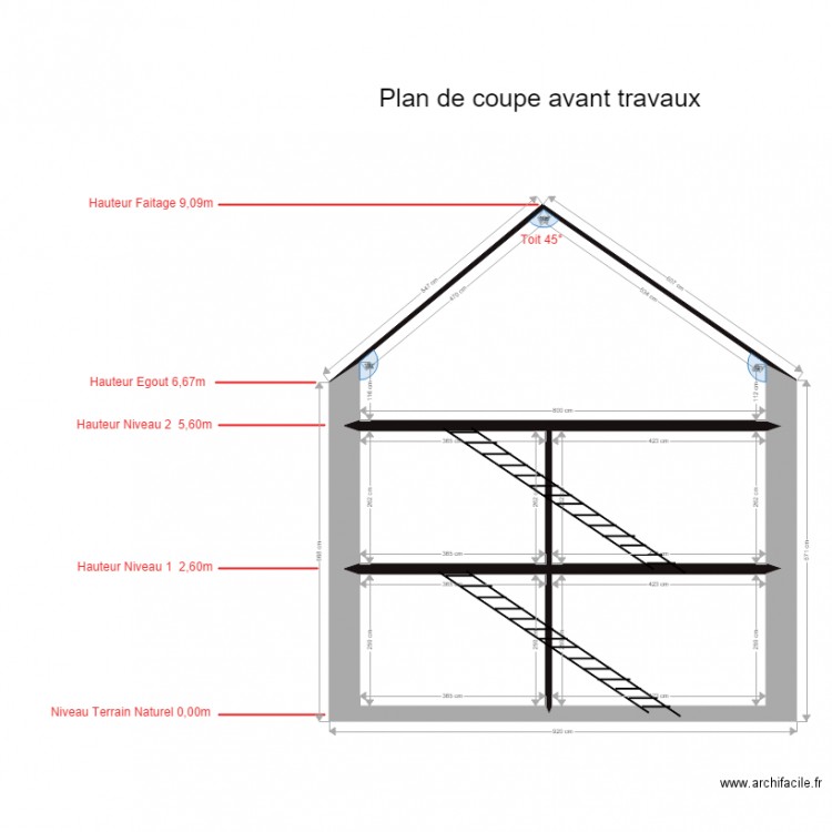 Plan de coupe immeuble avant travaux. Plan de 0 pièce et 0 m2