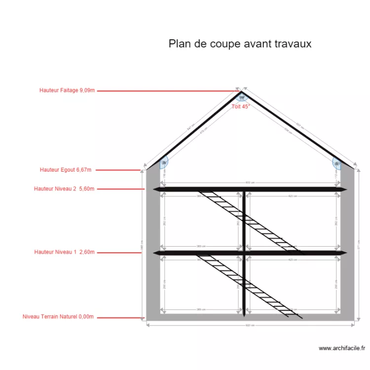 Plan de coupe immeuble avant travaux. Plan de Plan de coupe immeuble avant travaux. Plan de