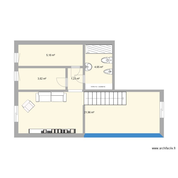  etage anglade. Plan de 5 pièces et 37 m2