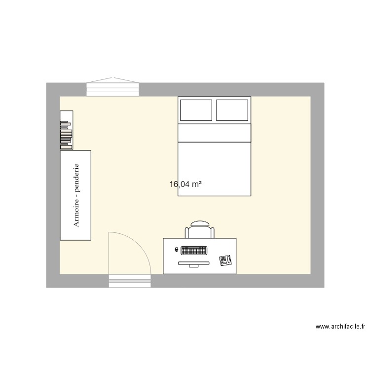 chambre. Plan de 1 pièce et 16 m2