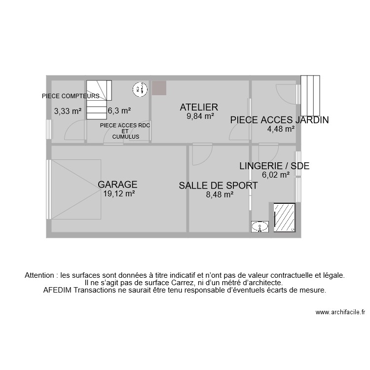 BI 7519 SOUS SOL. Plan de 7 pièces et 58 m2