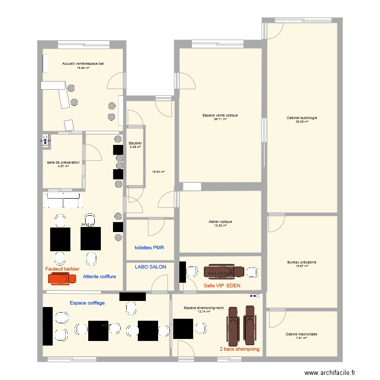 configuration concept avec mobilier. Plan de 0 pièce et 0 m2