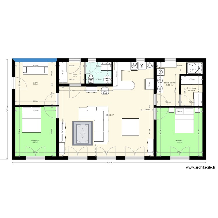 90 M2 plain pied3 3 ch . Plan de 0 pièce et 0 m2
