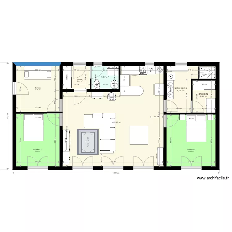 90 M2 plain pied3 3 ch . Plan de 