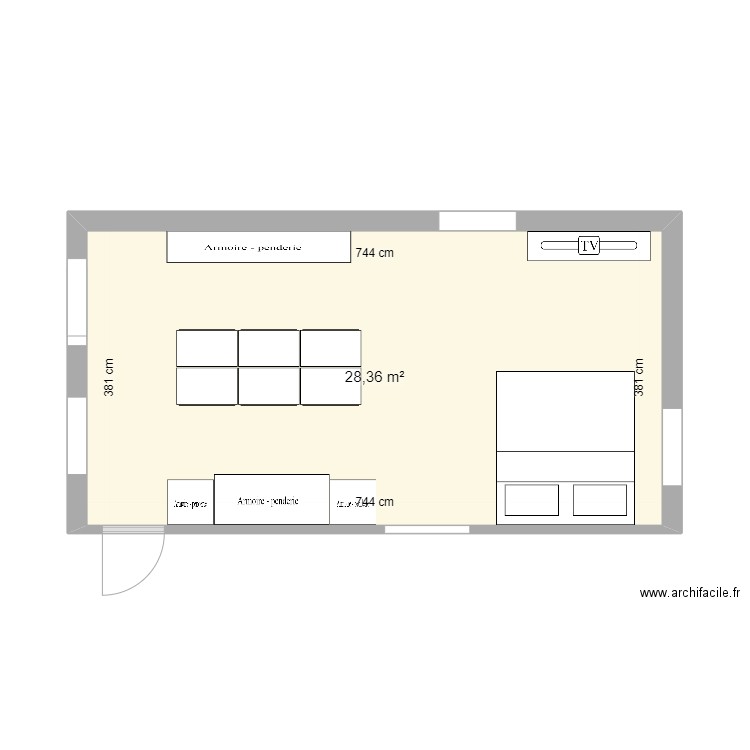 chambre parentale 2. Plan de 1 pièce et 28 m2