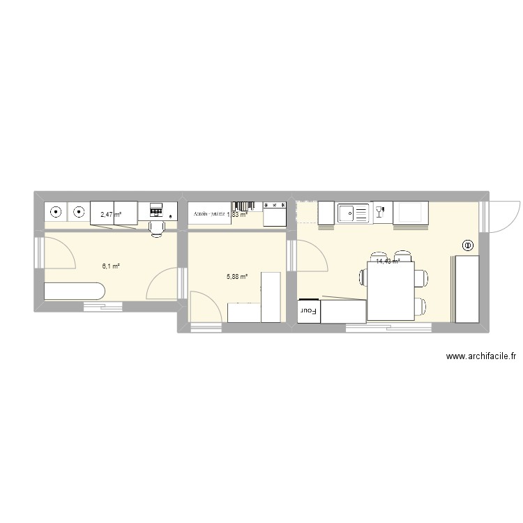 plan 1 er etage. Plan de 5 pièces et 31 m2