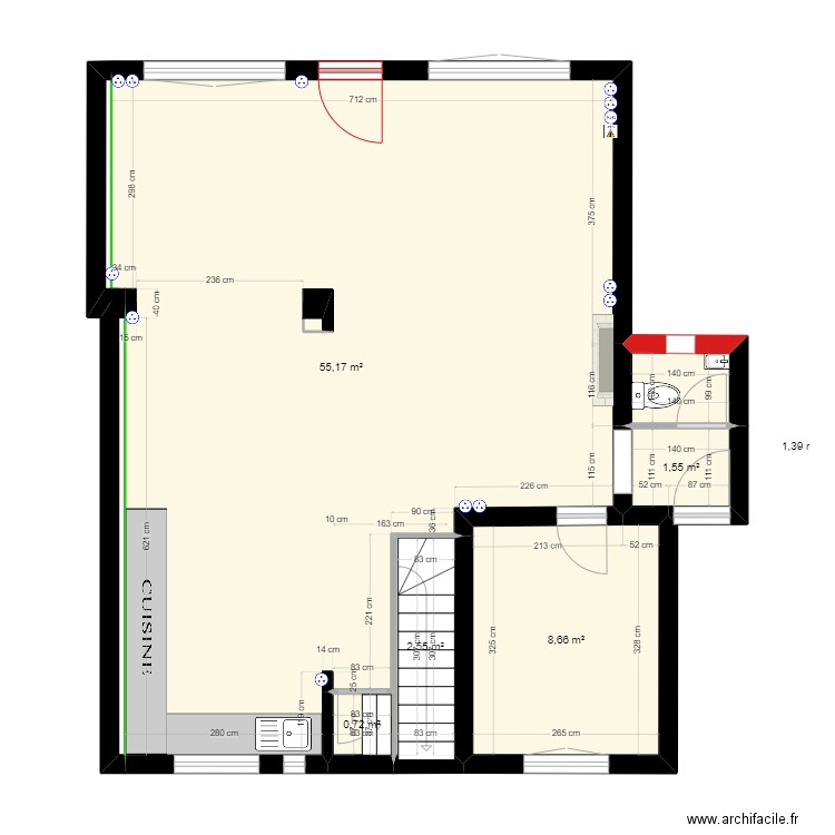 RDC ELEC. Plan de 6 pièces et 70 m2