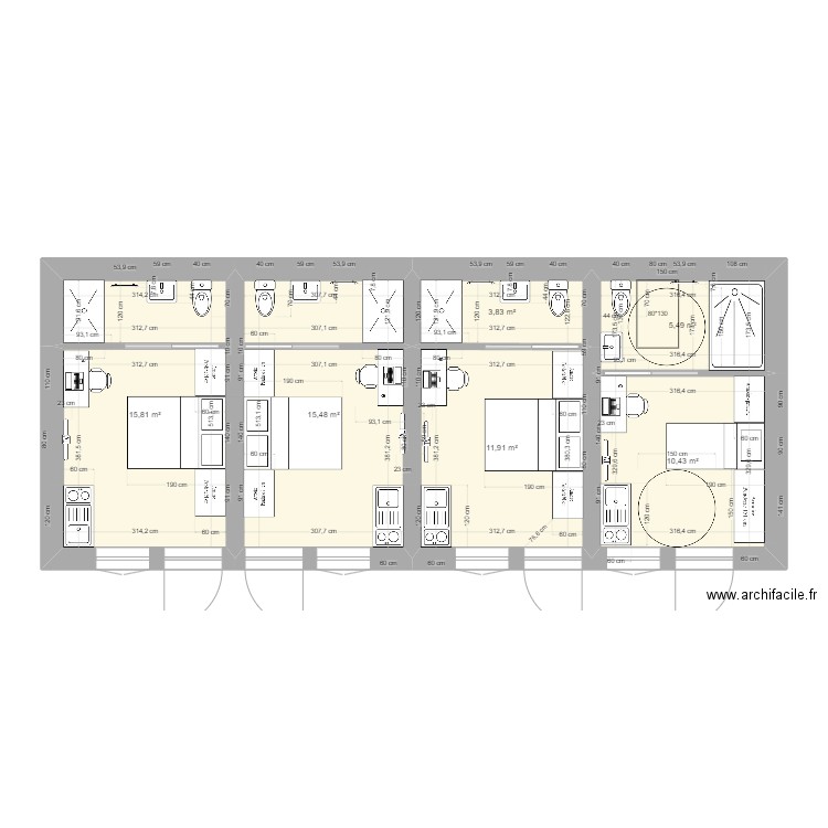 bat D perso0823. Plan de 6 pièces et 63 m2