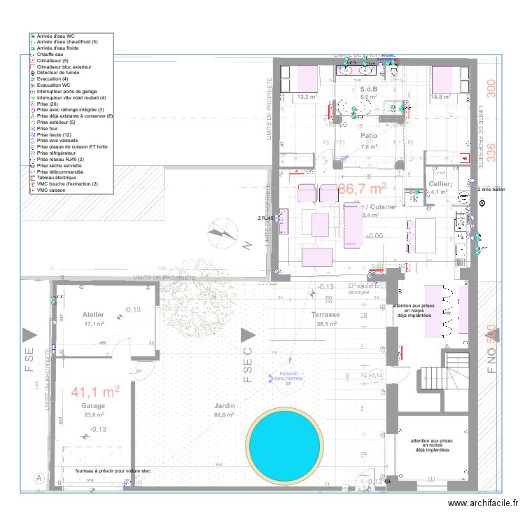 MAISON 2020 schéma électrique hors éclairage. Plan de 0 pièce et 0 m2