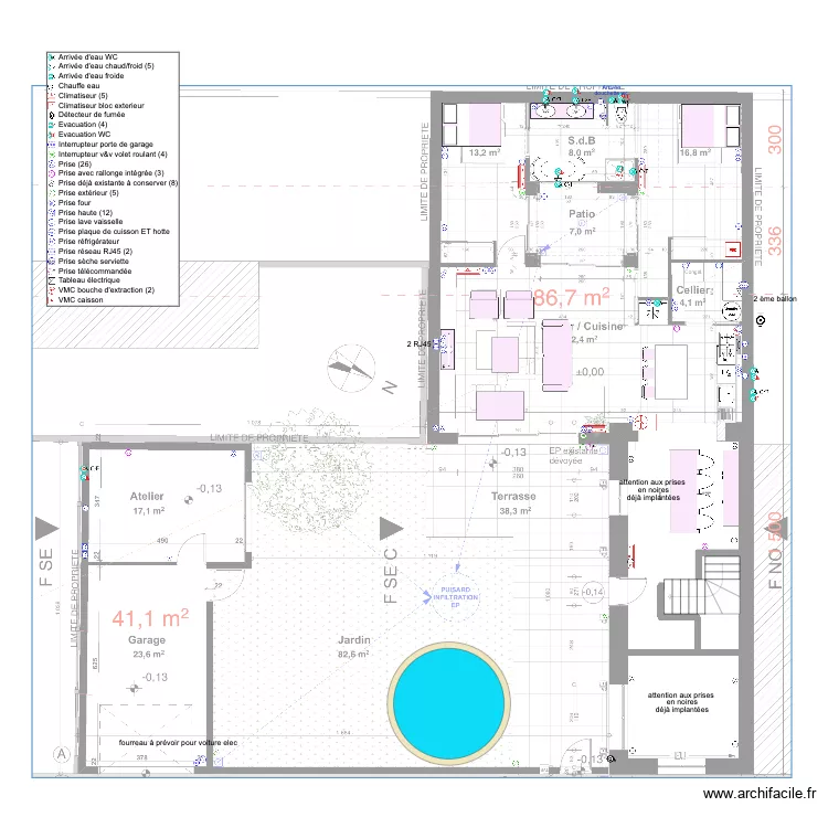 MAISON 2020 sch&eacute;ma &eacute;lectrique hors &eacute;clairage. Plan de 