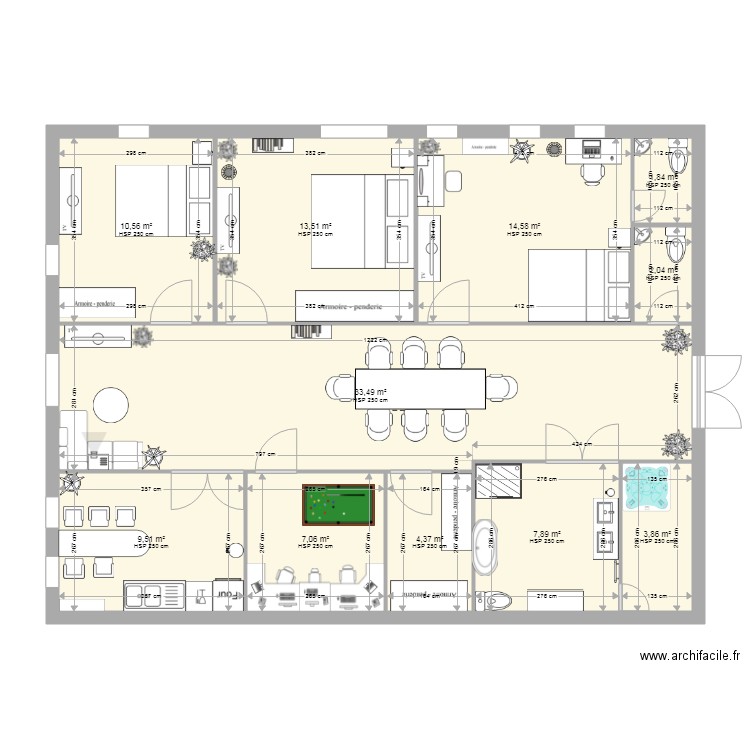 travaille 5 emee. Plan de 11 pièces et 109 m2