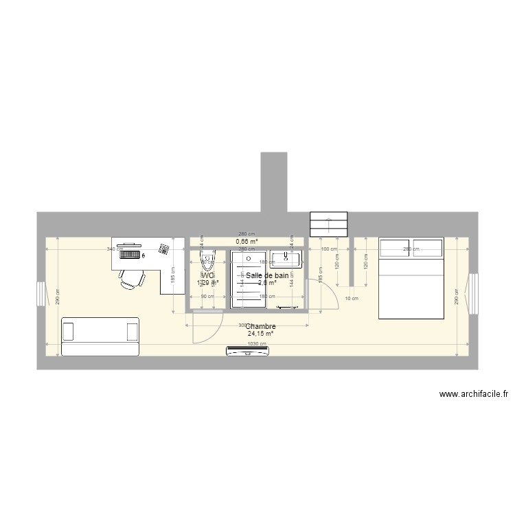 aménagement grenier. Plan de 4 pièces et 29 m2