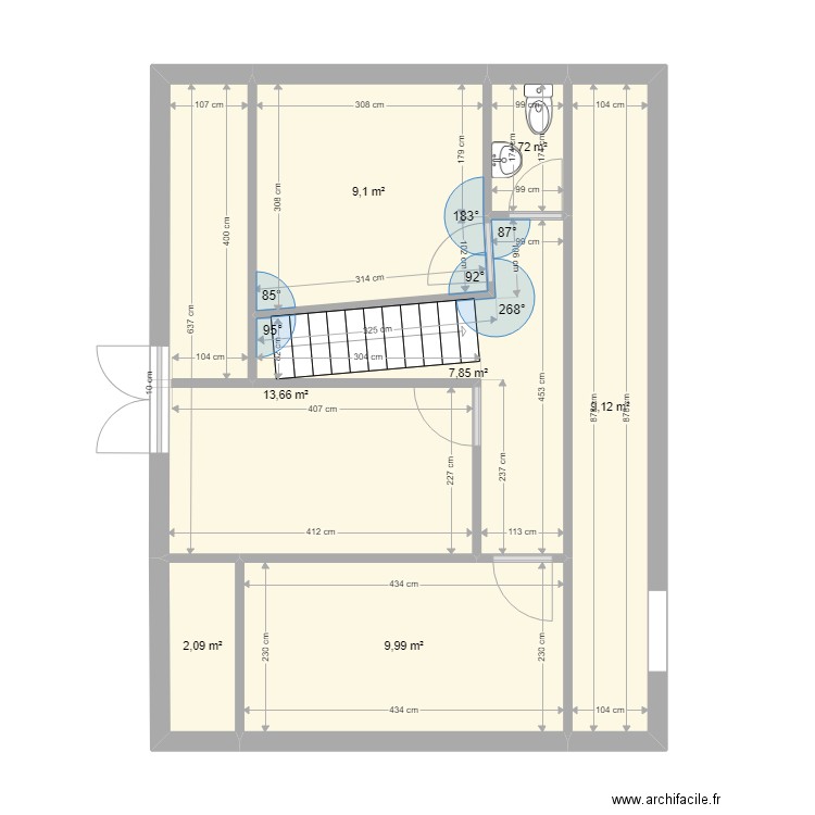 Rabeyrious etage. Plan de 7 pièces et 54 m2