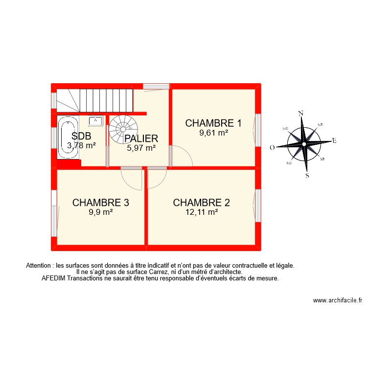 BI 9419 ETAGE 1. Plan de 6 pièces et 44 m2