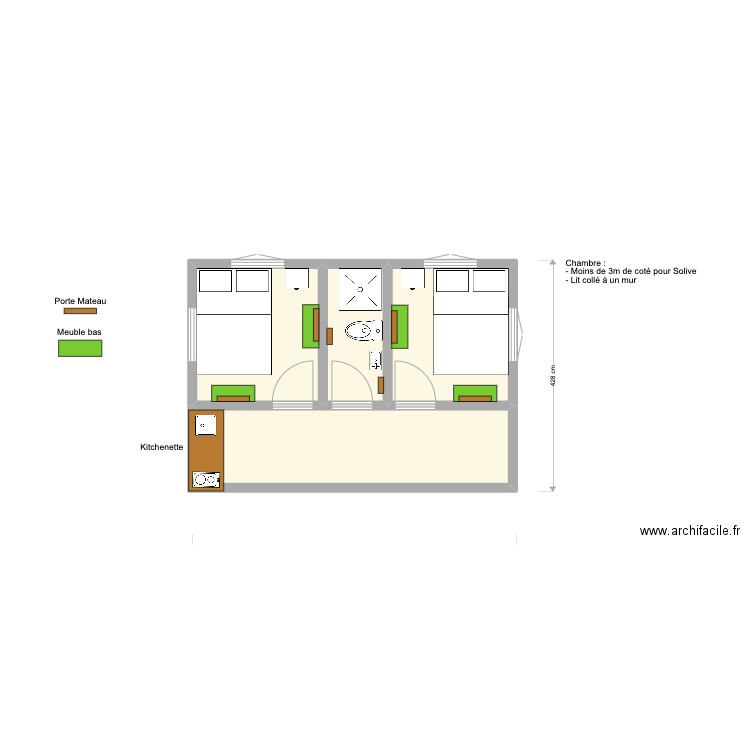 Tiny Tonyo 2 Chb. Plan de 4 pièces et 22 m2