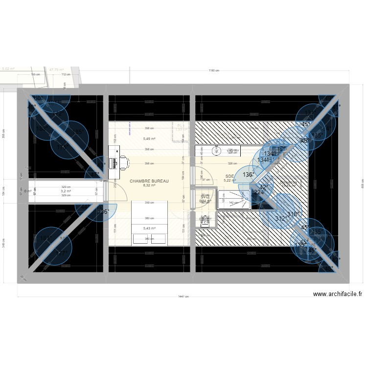 PLAN comble existant. Plan de 42 pièces et 254 m2