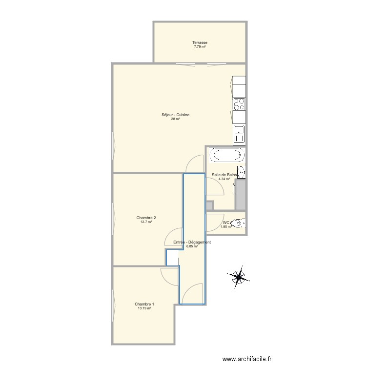 barbl2. Plan de 9 pièces et 72 m2